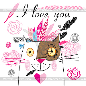 Postcard in love with cat - vector image