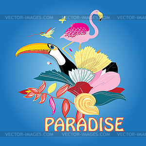 Bird of paradise and plants - vector image