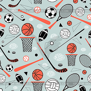 Pattern of sporting goods - color vector clipart