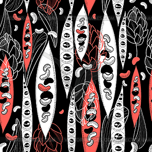 Natural pattern of seed beans and flowers - vector clipart