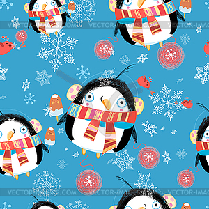 New year greeting card with penguin pattern - vector clipart / vector image