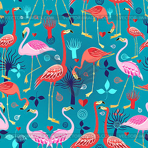 Beautiful pattern lovers flamingos - vector clipart