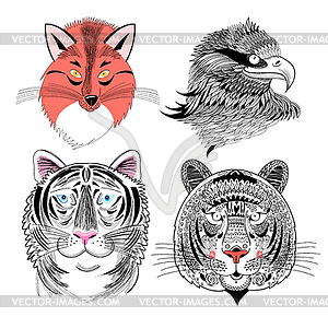 Fox eagle and tiger - vector image
