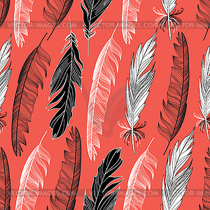 Seamless pattern with feathers - vector clip art