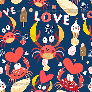 Seamless jolly pattern with crabs in love - vector clipart