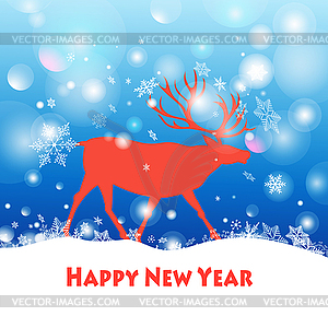 Deer walking through snow - color vector clipart