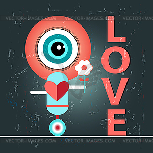 Funny love with robot - vector clipart