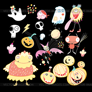 Set of different images for Halloween - vector clip art