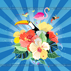 Bird of paradise and plants - vector clipart