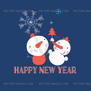 Beautiful snowman with snowflakes - vector clipart