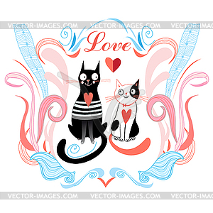 Love cats and heart - vector image