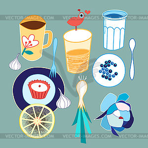 Set of different food and drink - vector clipart