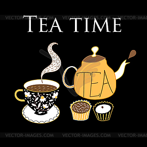Чайник и чашка чая - векторное графическое изображение