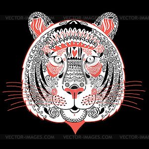 Portrait of ornamental tiger - vector image