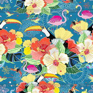 Tropical pattern with birds - vector image