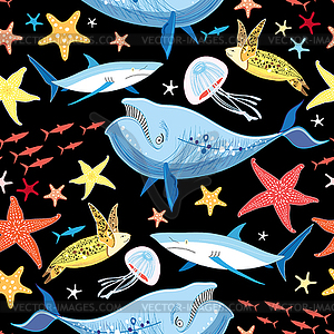 Bright pattern marine animals - vector clipart / vector image