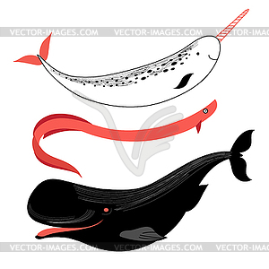 Whales and marine fish - vector image