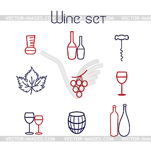 Wine elements set - vector image