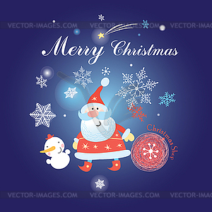 Christmas background with Santa Claus and snowman - vector clipart