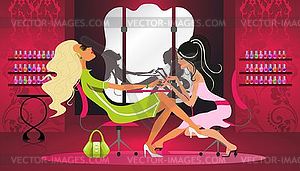 Woman gets a manicure in the salon - vector image