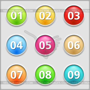 Buttons with numbers - color vector clipart