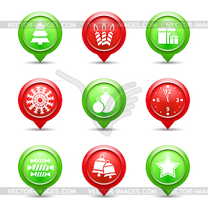 Red and green Christmas icons - vector image