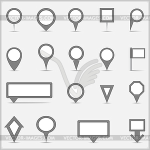 Collection of simple gray map markers - vector clipart