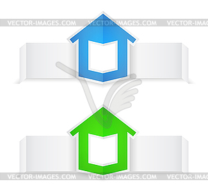 Origami banners with house - color vector clipart