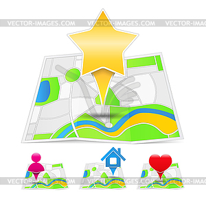 Maps with map markers - stock vector clipart