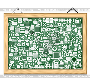 Blackboard with different education icons - vector clipart