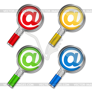 Magnifying glass with email symbol - vector clip art