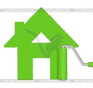 Roller painting green house - vector clip art