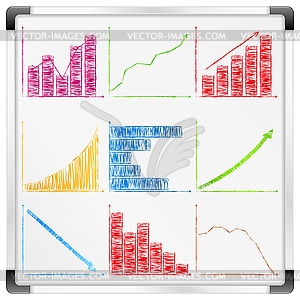 Whiteboard with different graphs and charts - vector clipart