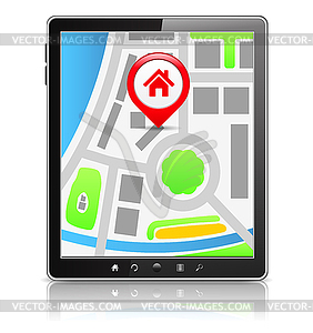 Tablet PC with Map - vector clipart