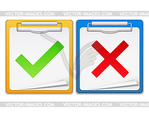 Clipboards with check and cross symbols - vector image