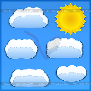 Paper Sun and Clouds - vector clipart