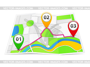 Abstract Map with Map Pins - vector clipart