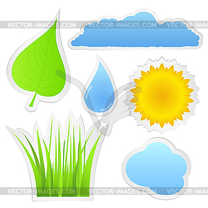 Stickers with nature elements - vector clipart