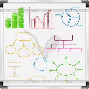 Whiteboard with graphs and diagrams - vector image