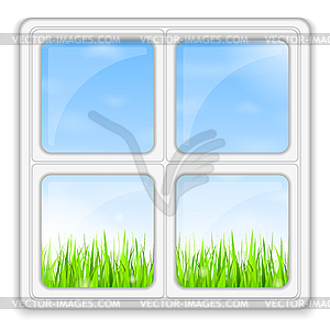 Summer behind Window - vector clip art