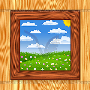 Window and green field - vector image