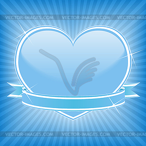 Blue heart with stars and ribbon - vector clip art