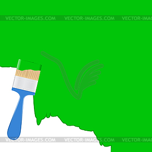 Vector green background with blue paintbrush - vector clipart