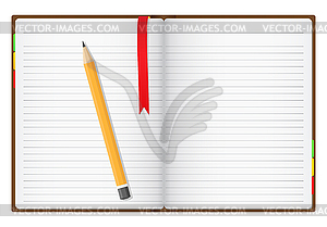 Opened notebook with pencil - stock vector clipart