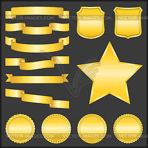 Золотые ленты, щиты, звезды и жетоны - графика в векторном формате