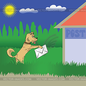 Собака и письма - клипарт в векторном формате