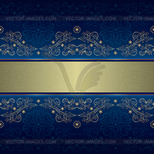 Template with ornate floral seamless pattern on blue - vector image