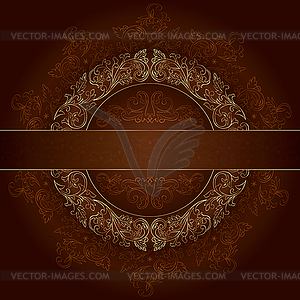 Floral gold frame with vintage patterns on brown - vector image