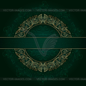 Floral gold frame with vintage patterns on green - vector EPS clipart