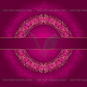 Floral gold frame with vintage patterns on pink - vector clipart